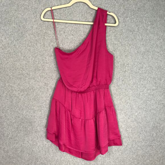 Steve Madden Dress Womens Small Pink Satin One Shoulder Tiered Flowy Silky Party - Picture 1 of 11